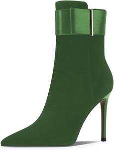 Женские элегантные ботильоны Zszszsu с острым носком и шпилькой, короткие ботинки на высоком каблуке с боковой молнией и ремешком с пряжкой, стильные осенние туфли для женщин, размеры US 4-16, Green