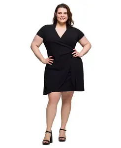 Платье-кимоно с воротником-стойкой до колен больших размеров 24seven Comfort Apparel, черный