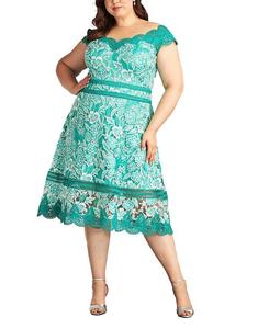 Tadashi Shoji Nance Кружевное платье с двойными полосками и фестонами - Большие размеры, зеленый