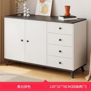 Yu Senyi Комод 120 см для спальни и гостиной настенный из массива дерева, 4 ящика, 2 дверцы, черно-белый