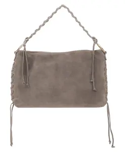 Бежевая богемная сумка для женщин с плетеной ручкой, изготовленная из высококачественного натурального итальянского велюра. Estro, бежевый