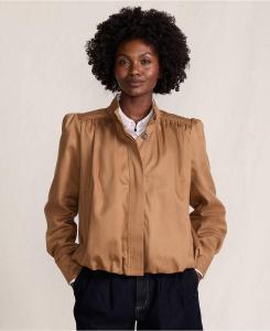 Женская жакет-саржа из струящейся ткани с объемным подолом Lands' End, Canyon camel