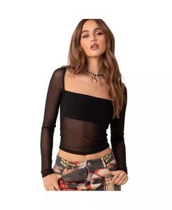 Женский сетчатый топ с квадратным вырезом и длинными рукавами Edikted