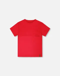 Футболка из органического хлопкового трикотажа с цветными блоками и нагрудным карманом, румяная Deux Par Deux