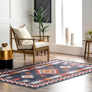 Ковер nuLOOM, 153 x 244 см, с машинной стиркой, устойчивостью к пятнам и противоскользящей основой, низкопрофильный для гостиной, спальни и столовой, Jayde Navy