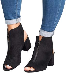 Женские босоножки ZBYY с открытым носком, летние босоножки с вырезами, боковой ремешок, массивный низкий каблук, босоножки на каблуке без задника с молнией, туфли для платья, Black