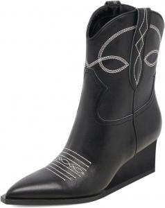 Женские западные ковбойские сапоги с острым носком, на высокой подошве, низкий каблук, ботильоны, для вечеринок, зимняя обувь для холодной погоды, размер 4-16 US Wo wagas, Black