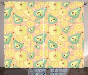 Летняя штора в деревенском стиле ABAKUHAUS, пастельная груша, лимон и яблоко, универсальные ленточные шторы для гостиной с петлями и крючками, 280 x 225 см, нежно-розовый и разноцветный Abakuhaus
