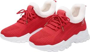 Женские и мужские кроссовки, теплые, удобные, дышащие, с меховой подкладкой, на липучке, легкие, противоскользящие, для ходьбы и бега, зимние снежные ботинки Rianclud, красный