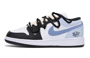 Jordan Баскетбольные кроссовки Air 1 Puppy Fragment с низким верхом, износостойкие, антискользящие, мужские, черно-синие