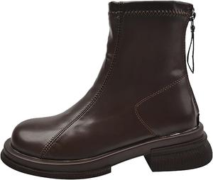 Женские кожаные ботильоны ручной работы с квадратным носком, задней застежкой-молнией, средним массивным каблуком, ретро стильные ботинки до щиколотки для свадьбы и моды Generic, Brown