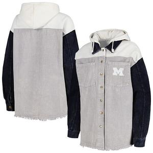 Женская серая куртка-рубашка Michigan Wolverines с капюшоном на молнии в винтажном стиле Gameday Couture