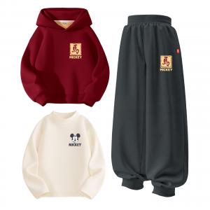 Детская повседневная спортивная толстовка с капюшоном утепленная Disney, [thickened and fleece-lined three-piece set]de fuma logo k бордовый+de fuma logo k graphite серый+gt de daoxiao k milk белый