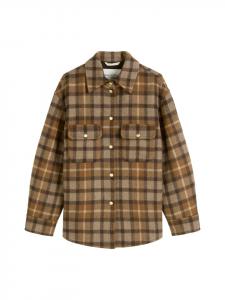 Marc O'Polo Свободная клетчатая куртка-накидка темно-коричневого цвета