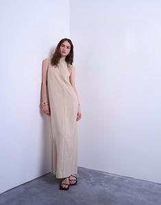 Платье миди с высоким воротом и открытой спиной, купро, цвет пахты Topshop, светло-кремовый