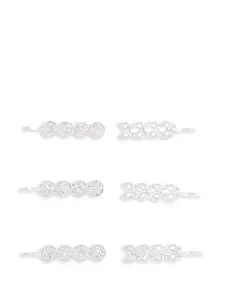 Набор из шести заколок для волос с кристаллами Mimi Tutu, серебристый