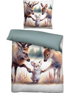 Двустороннее постельное белье из тонкого фланели бежево-коричневого цвета Biberna, 135x200 см (80x80 см)