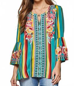 Топ с полосками и вышивкой в стиле Саут-Бич бирюзового цвета ANDREE BY UNIT