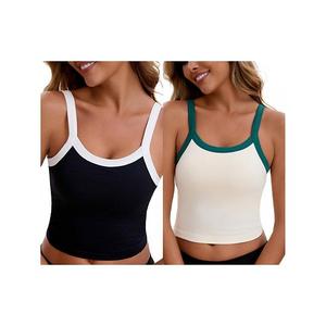2 комплекта женских топов на тонких бретелях без рукавов, укороченных, контрастного цвета Inspire Chic, Black Green