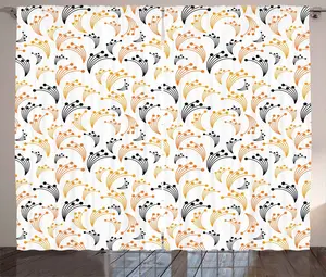 Шторы ABAKUHAUS Floral Rustic, Ботанический пейзаж, Универсальные ленточные шторы для гостиной с петлями и крючками, 280 x 175 см, Оранжевый, Черный, Белый Abakuhaus