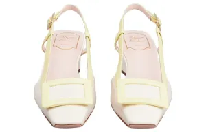 Roger Vivier Belle Vivier Leather Block Heel High Heels 4.5cm Women's Beige