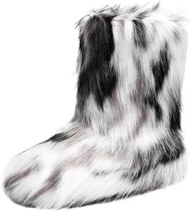 Женские ботинки GUNIYIFS с искусственным мехом, пушистые зимние ботинки средней длины, замшевые теплые ботинки с меховой подкладкой, плоские модные ботинки, White