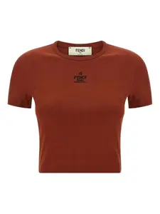 Футболка с вышитым логотипом Fendi, коричневый