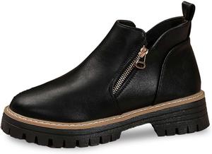 Женские ботильоны с боковой молнией, низкий каблук, короткие ботинки для ходьбы на улице с противоскользящей подошвой, классическая обувь для прогулок Generic, Black