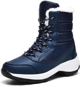 Женские хлопковые зимние ботинки с меховой подкладкой, теплые зимние ботинки на шнуровке с платформой, удобные уличные ботинки с противоскользящей подошвой для зимней ходьбы Boxpopla, Blue