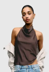 Блузка с завязками на шее Stradivarius, Dark Brown