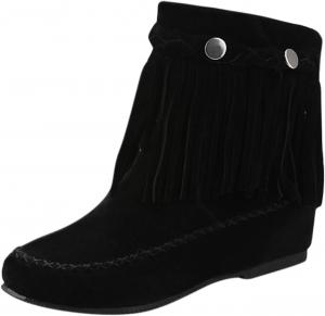 Женские ботинки ZBYY на высокой подошве с молнией сзади, модные ретро из замши, с круглым носком, вестерн с кисточками, низкий каблук, короткие ботильоны, 10 Black