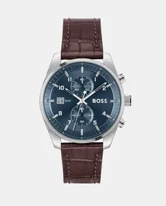 Skytraveller 1514194 Коричневые кожаные мужские часы с хронографом Boss