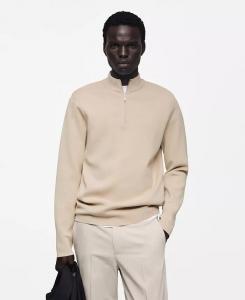Мужской свитер с высоким воротником на молнии MANGO, коричневый/бежевый