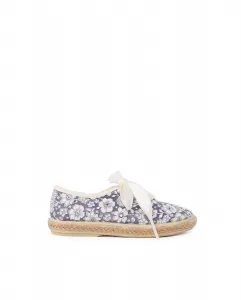 Туфли для девочки на шнуровке из цветов и джута Pisamonas, темно-синий