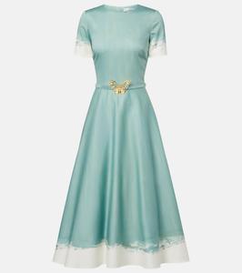 Платье миди из смесового хлопкового поплина с декором Oscar de la Renta, Seaglass