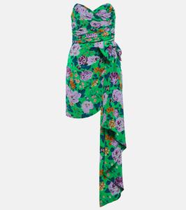 Мини-платье-бюстье из шелка с цветочным принтом Alessandra Rich, зеленый