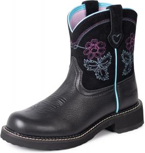 Женские ковбойские ботинки с круглым носком, короткие западные ковбойские сапоги, на высокой подошве, вышитые, из цельной кожи Palitutu, Black