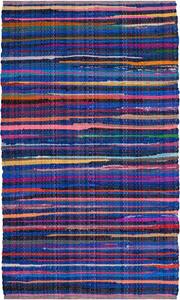 Ковер SAFAVIEH, 77 x 122 см, Rag Rug Collection, Blue & Multi, ручной работы, бохо полоска, хлопок, идеально для помещений с высокой проходимостью: прихожая, гостиная, спальня (RAR240B)