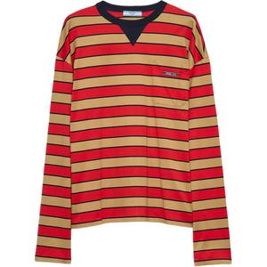 Футболка с длинным рукавом в полоску с нашивкой логотипа PRADA, коричневый