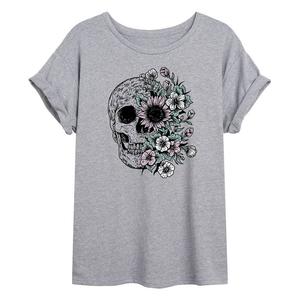 Детская струящаяся футболка с получерепом и полуцветами, цвет Heather Gray