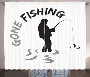 Штора ABAKUHAUS "Gone Fishing Rustic", Mann-Holding-Red Hobby, универсальная ленточная штора для гостиной с петлями и крючками, 280 x 175 см, цвет: темно-серый, светло-серый Abakuhaus