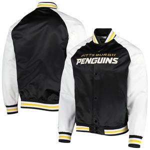 Мужская черно-белая мужская куртка Mitchell & Ness Pittsburgh Penguins Primetime из атласа с длинными кнопками и регланом