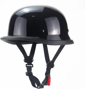 Винтажный мотоциклетный полушлем в немецком стиле, каска, ретро-шлем для круизеров и скутеров, для взрослых, мужчин и женщин, сертифицирован DOT (глянцевый черный, размер M) Woljay, Gloss Black