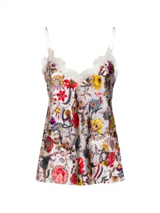 Блузка из кружев с цветочным узором Roberto Cavalli, бежевый