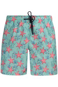 Мужские шорты Norway 1963 плавательные с морскими звездами, зеленый/розовый