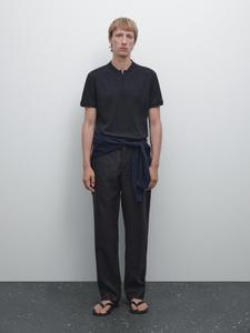 Рубашка-Поло в рубчик с воротником-стойкой Massimo Dutti, темно-синий