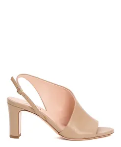 Бежевые кожаные сандалии на каблуке 80 мм Agl, бежевый