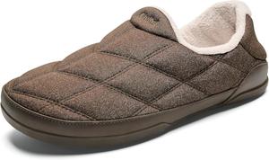 Мужские флисовые тапочки OLUKAI Puku'i, удобные активные тапочки, премиальная кожа полного тиснения и джерси, задник с опцией «drop-in» и комфорт на весь день, Toffee/Toffee