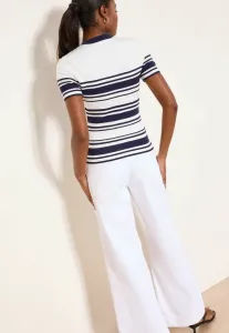 Футболка с короткими рукавами и принтом, на пуговицах, с круглым вырезом и принтом. Lipsy, Navy White Stripe