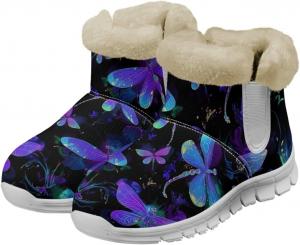 Женские зимние ботинки chaqlin Dragonfly, противоскользящие, снежные, легкие с флисовой подкладкой, на плоской подошве, удобные, теплые, для повседневного ношения на улице, с подошвой из ЭВА, Purple Blue Dragonfly Floral